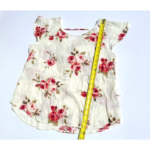 Active USA White Floral Blouse Size M Designed in Los Angeles Ruffle Flowy Artsy - Picture 8 of 9